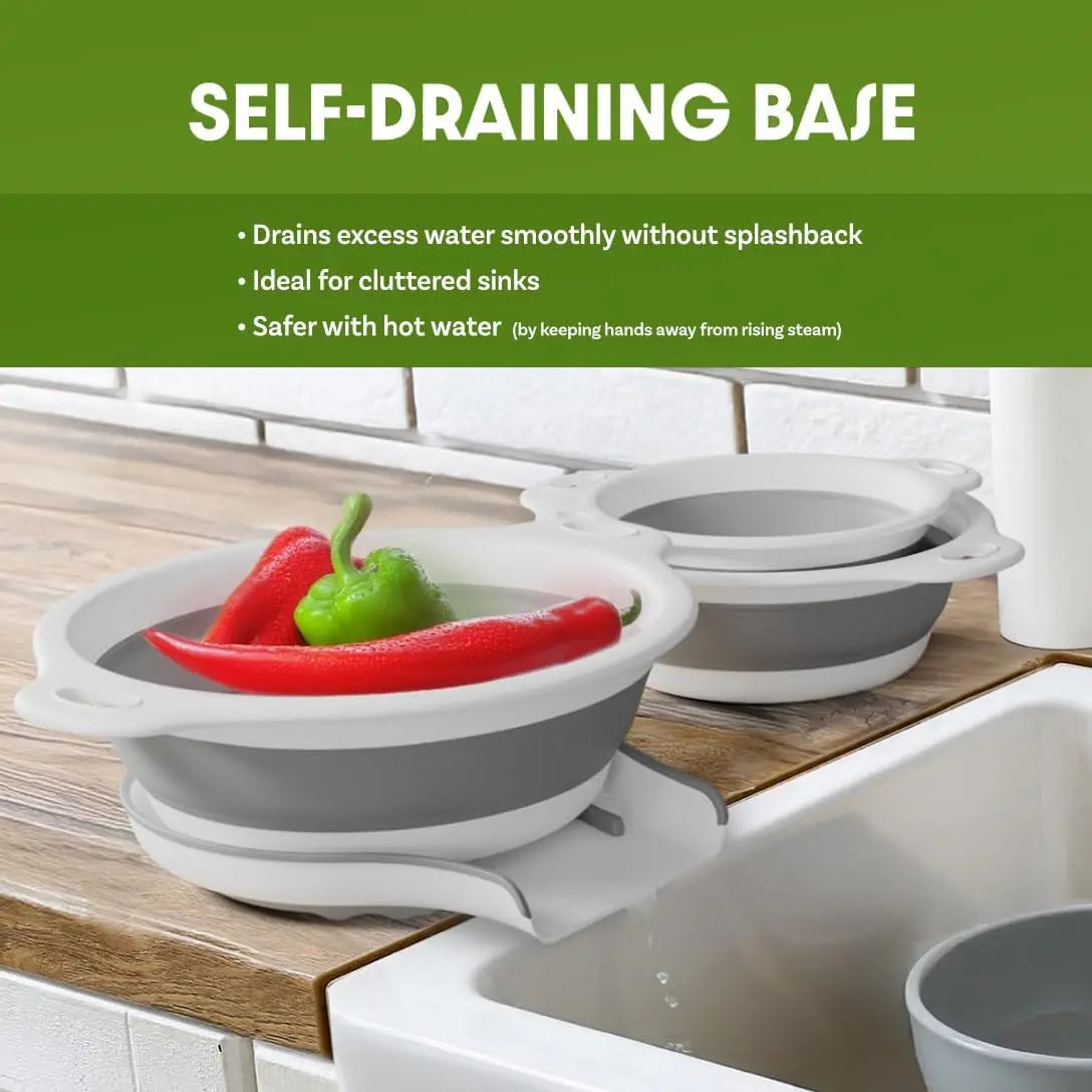 3-Piece Collapsible Colander Set with Self-Draining Base