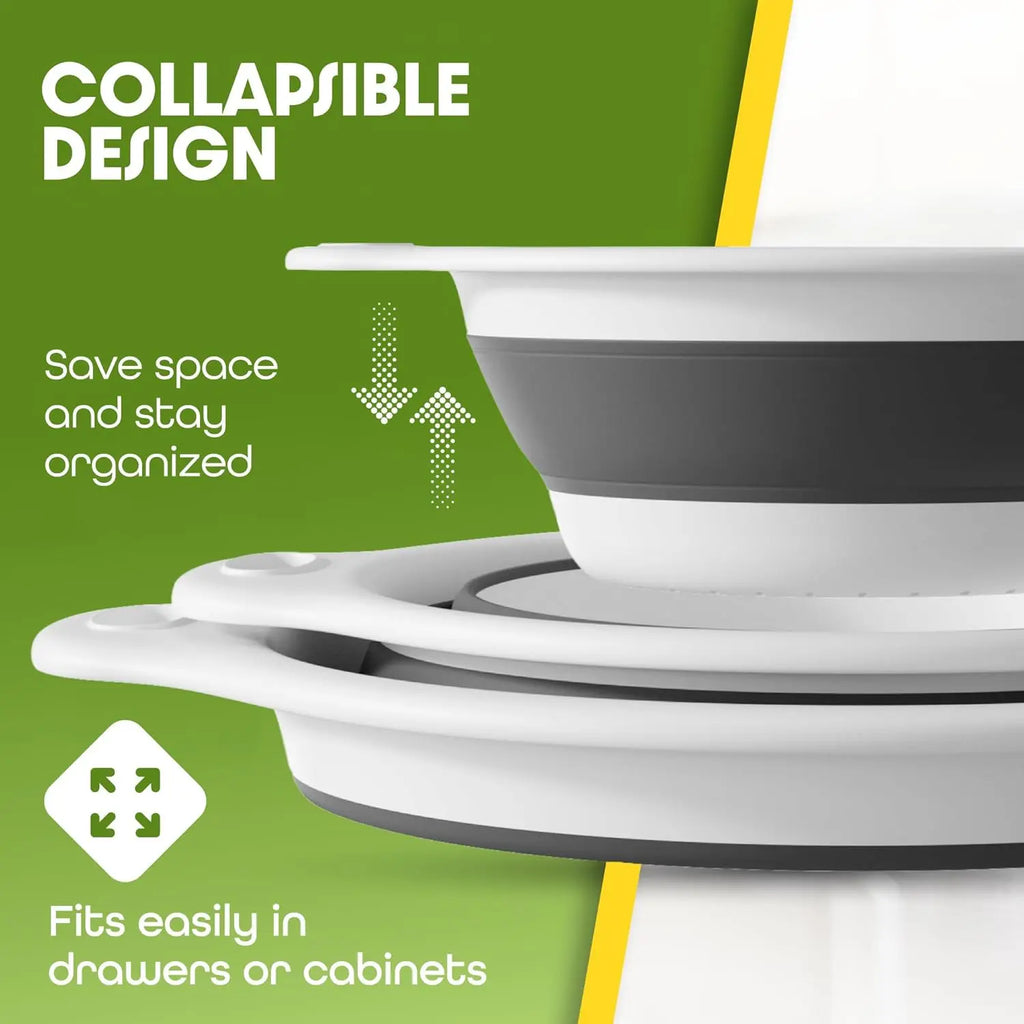 3-Piece Collapsible Colander Set with Self-Draining Base